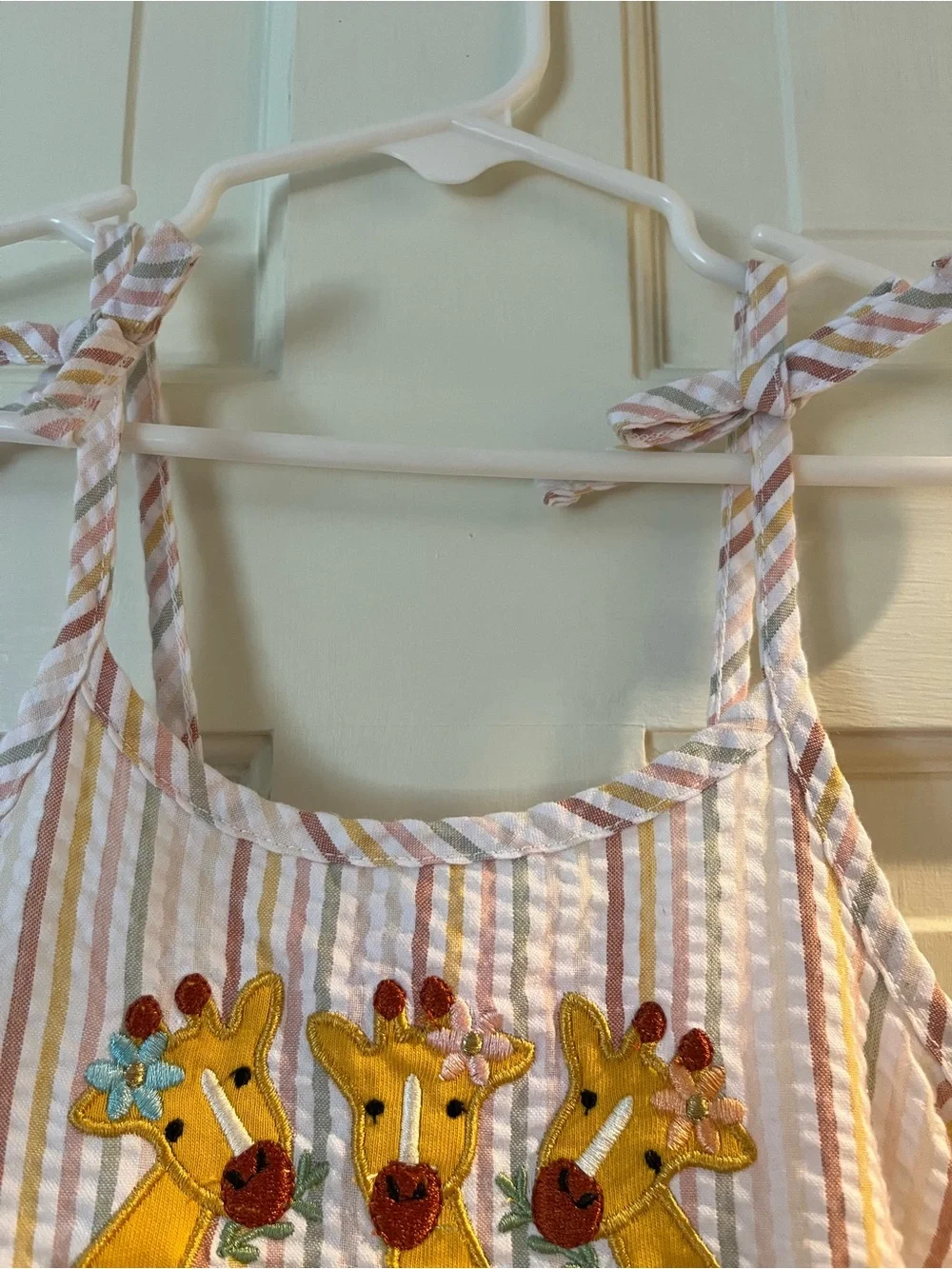 Beautiful Seersucker Dress with Adorable Giraffe and Floral Accents